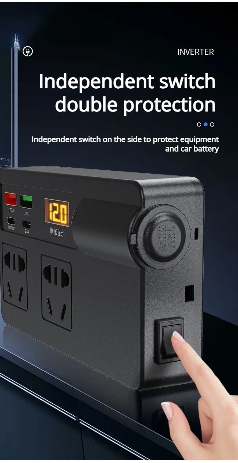 2026 NEW Car Inverter. DC 12V/24V to 110V/220V Multi-Functional Power Converter