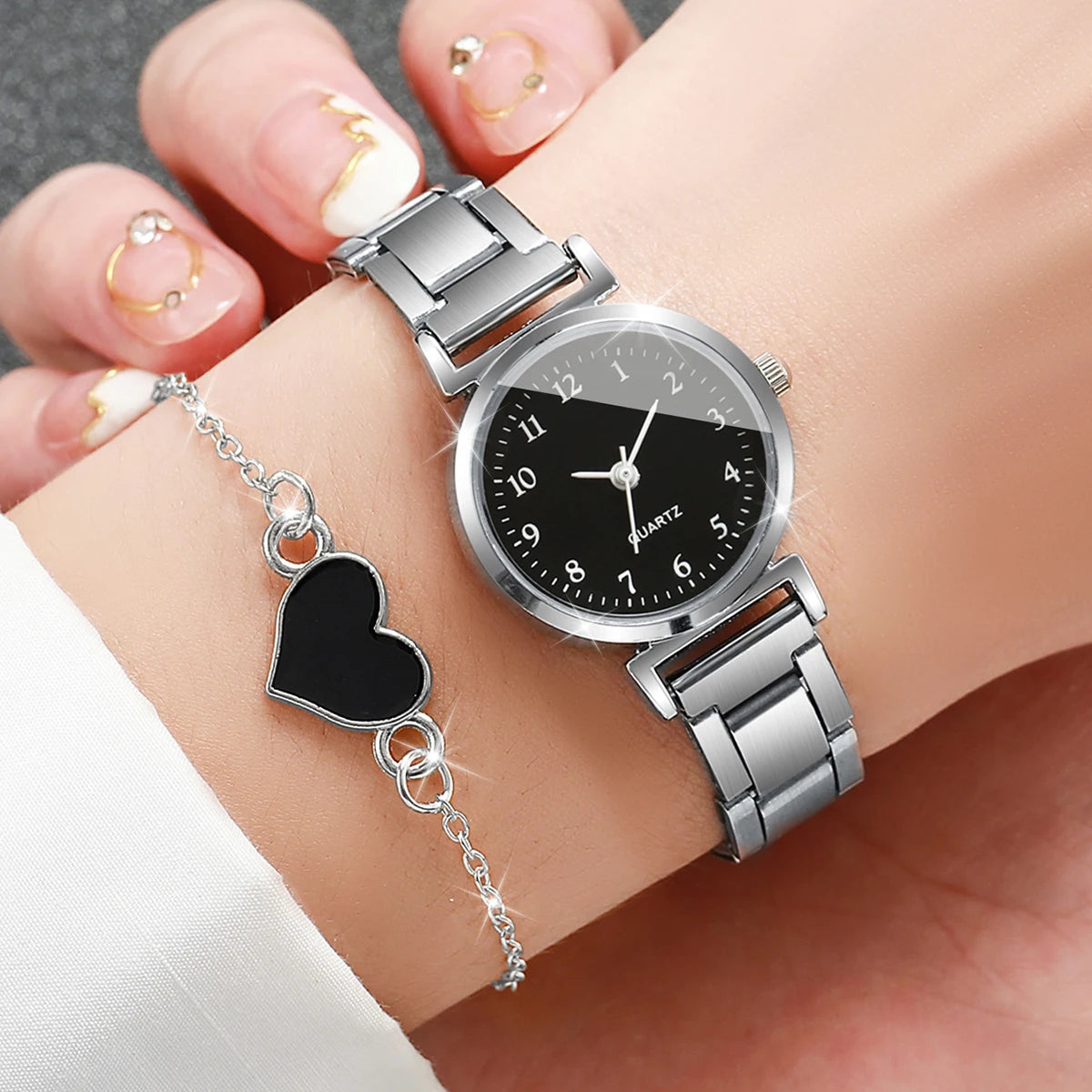 Square Women’s Watch & Heart Bracelet Set