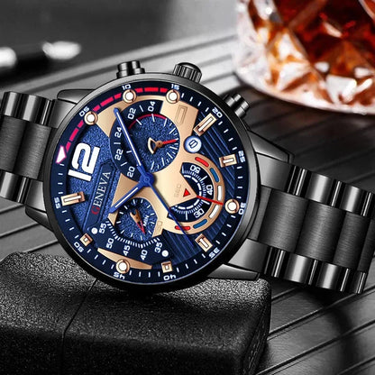 MOONBIFFY Luxury Men’s Stainless Steel Quartz Watch  Luminous, Calendar, Business Casual Style