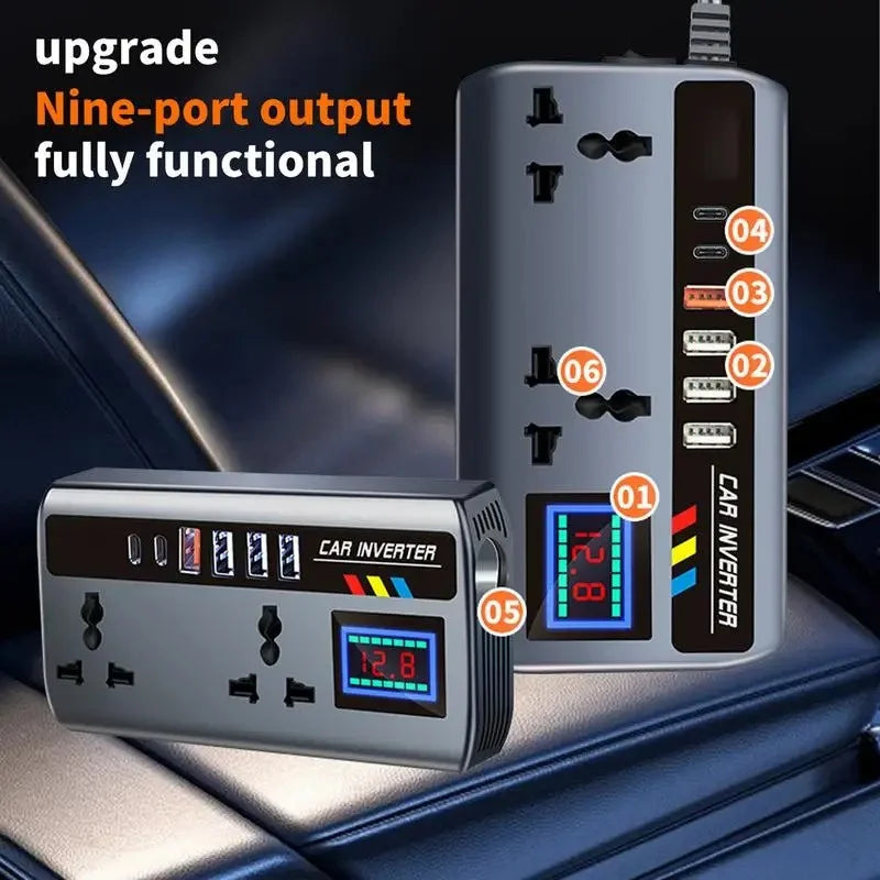 Car Inverter 12V/24V to 220V, PD, QC3.0, 4 USB Ports, Universal Outlet, Fast Charging Adapter