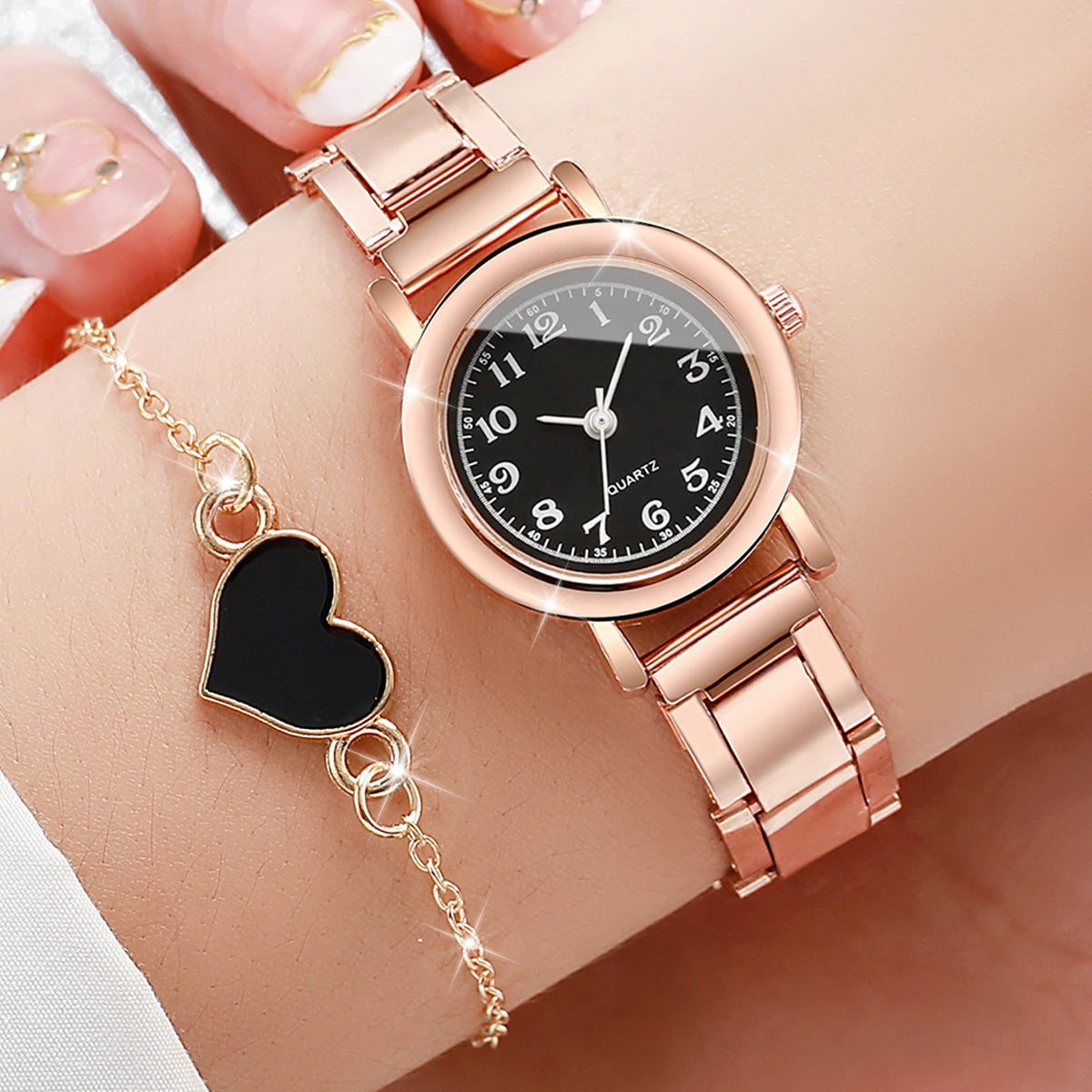 Square Women’s Watch & Heart Bracelet Set