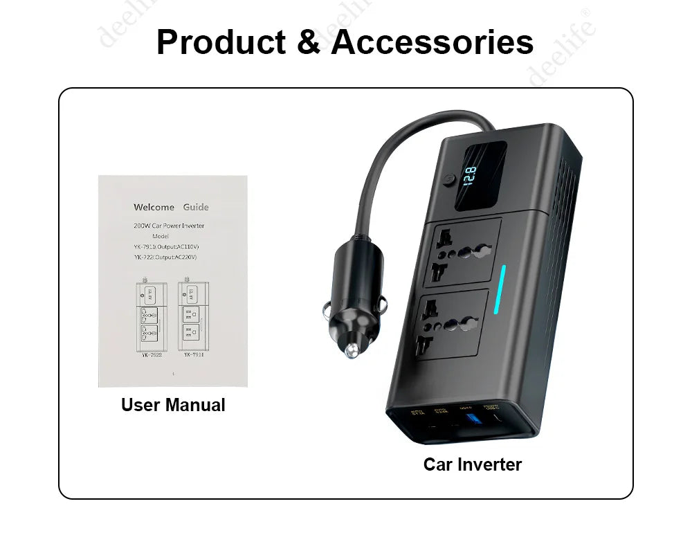 Car 220v Inverter 12 to 220 Voltage Power Converter 200W for 12V Vehicles