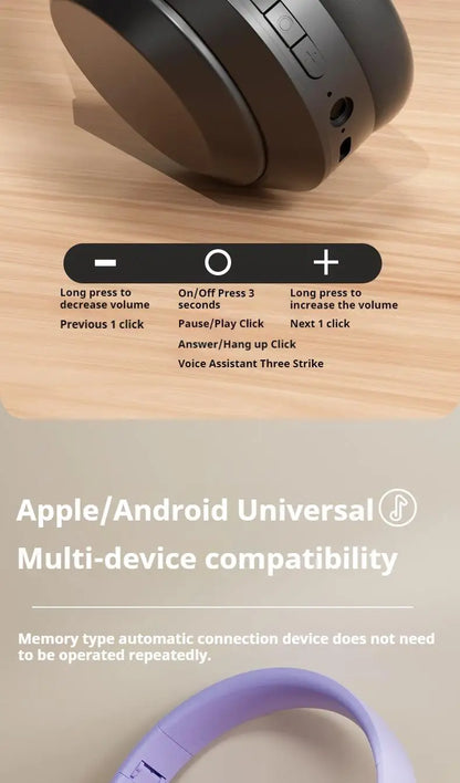 Wireless Bluetooth 5.3 Over-Ear Headphones with Mic | HIFI Stereo Gamer Headset TF/AUX Music Player