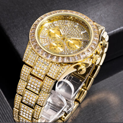 MISSFOX Luxury Bling Diamond Quartz Watch for Men