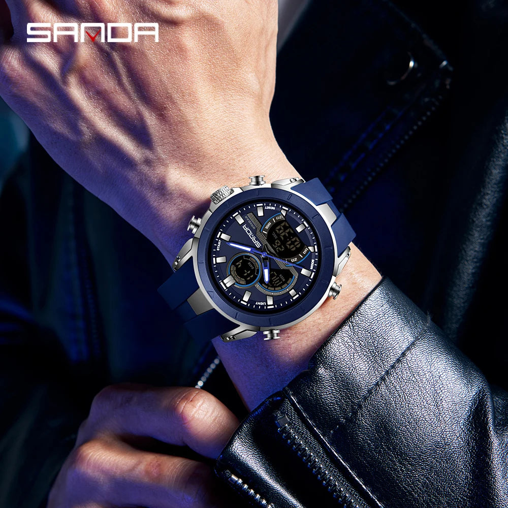 SANDA 6279 Men’s Sports Watch Dual Display, Luminous, Waterproof & Shock Resistant