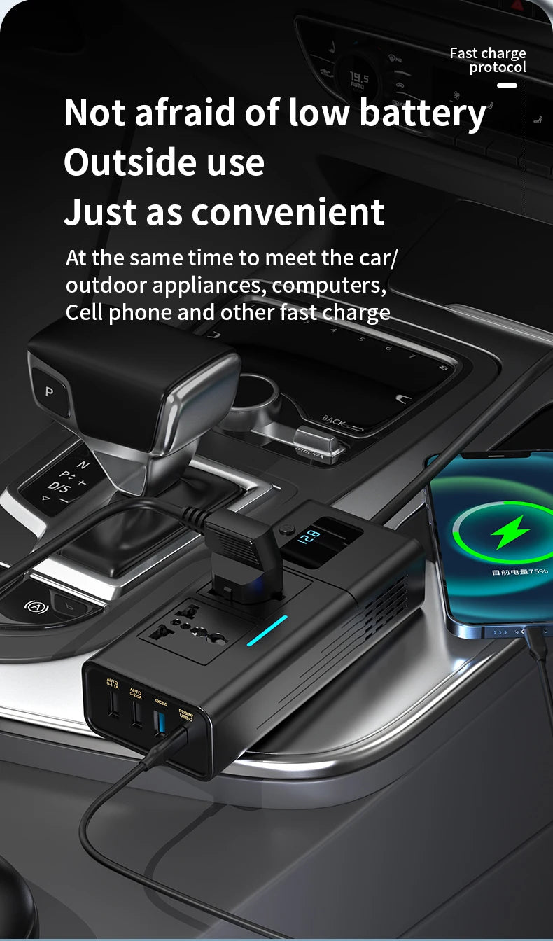 Car Inverter Car Cigarette Iighter 12v Can Be Converted To 110v Or 220v Power Conversion Fast Charger Car Socket Multi-Function