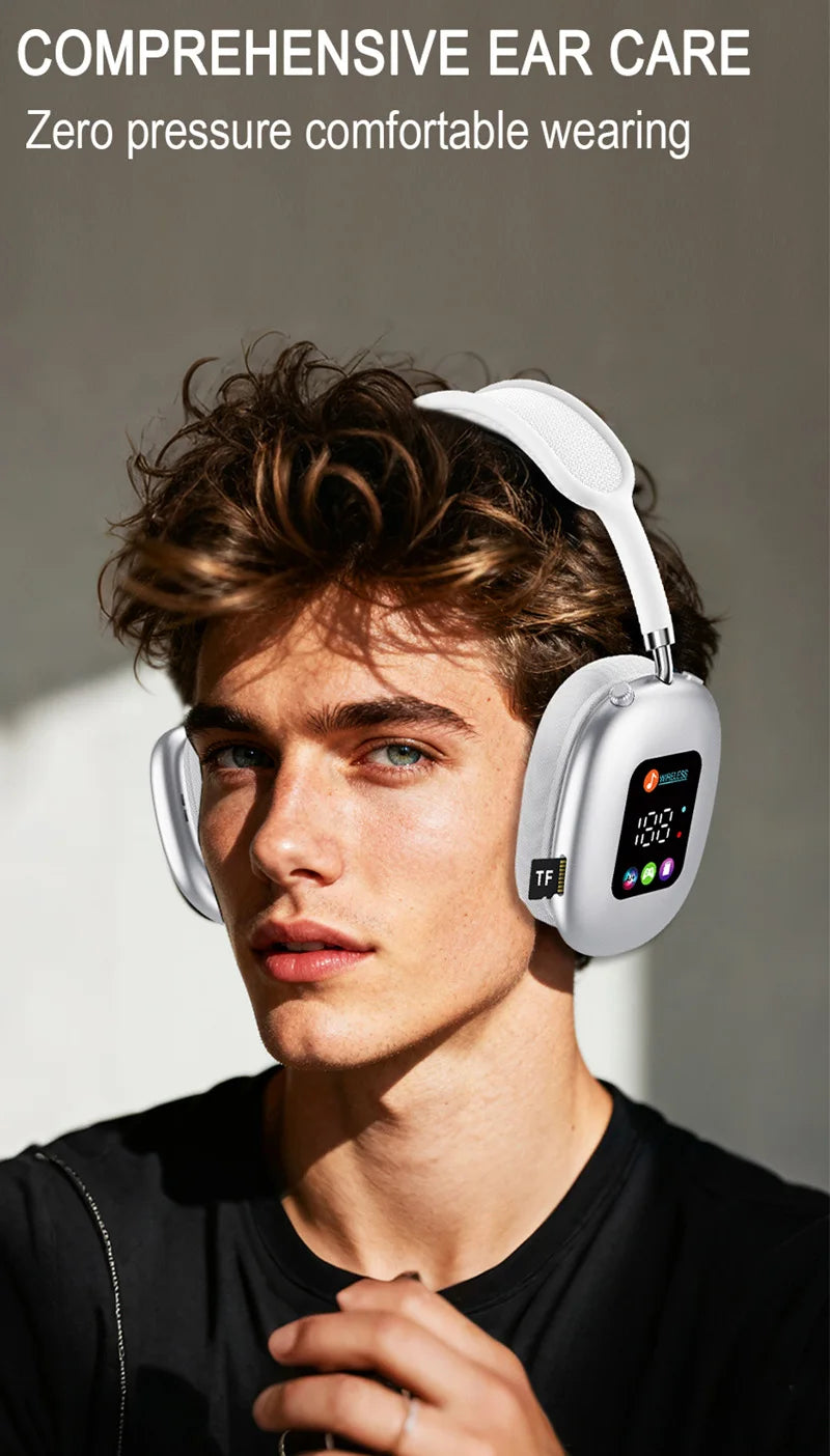 Wireless Bluetooth Earphones with RGB Digital Display and Card Reader