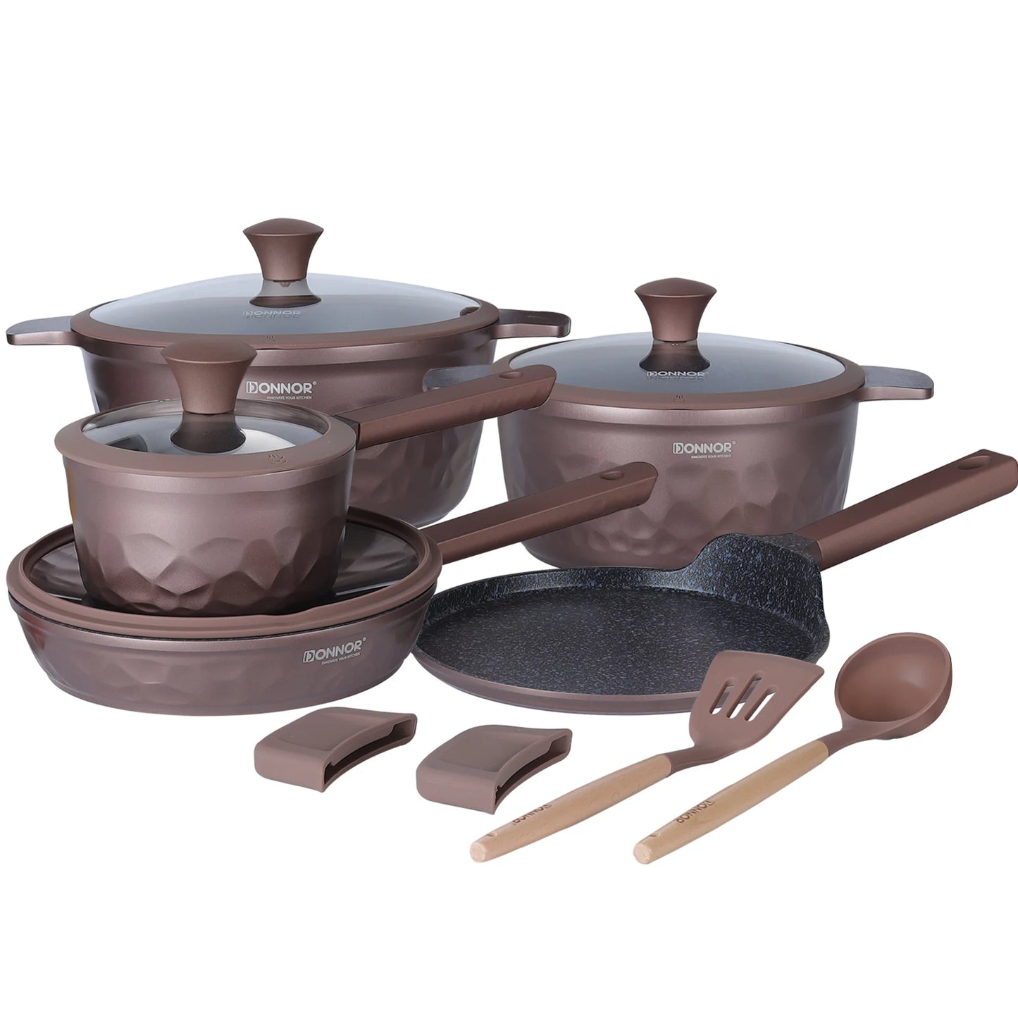 DONNOR 12-Piece Ceramic Cookware Set – Non-Stick, Non-Toxic Pots and Pans for Healthy Cooking