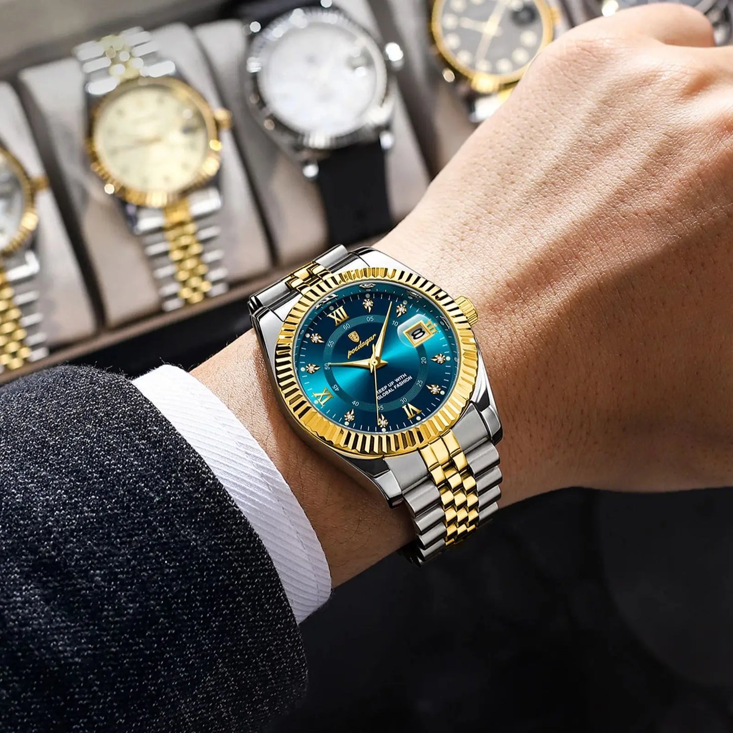 POEDAGAR Luxury Men’s Stainless Steel Quartz Watch, Waterproof & Luminous