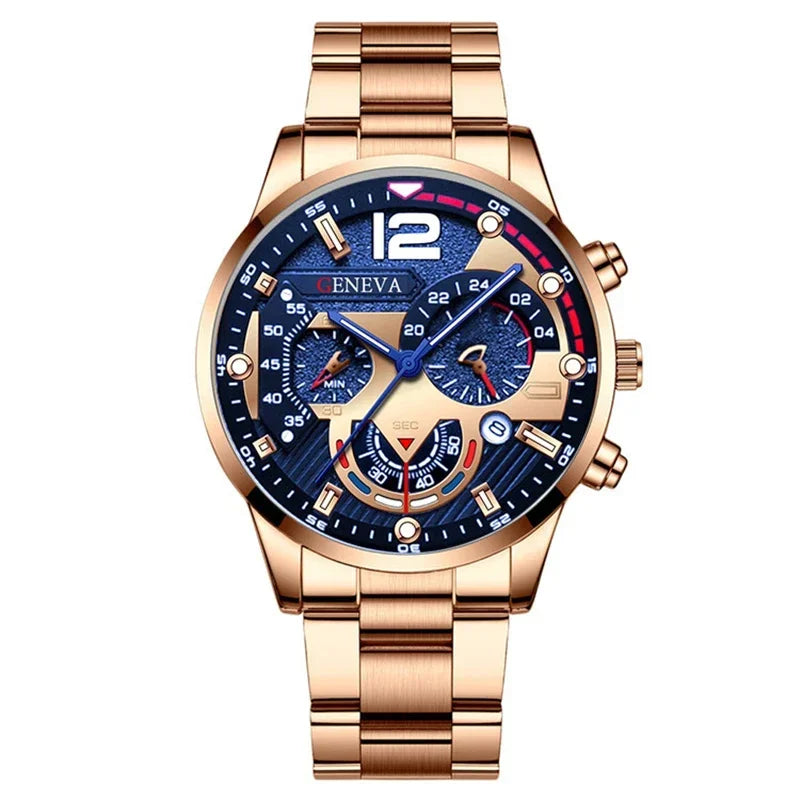 MOONBIFFY Luxury Men’s Stainless Steel Quartz Watch  Luminous, Calendar, Business Casual Style