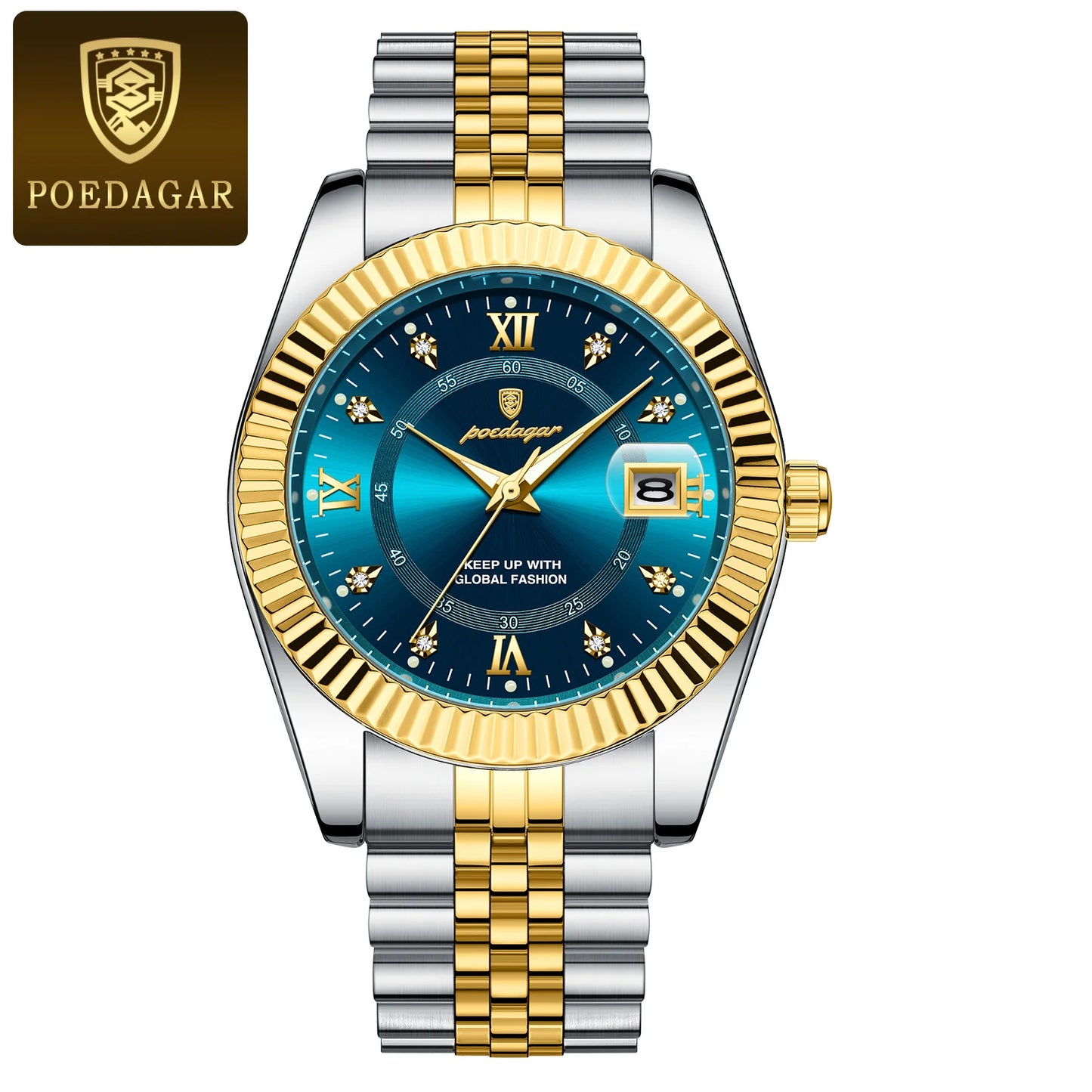POEDAGAR Luxury Men’s Stainless Steel Quartz Watch, Waterproof & Luminous