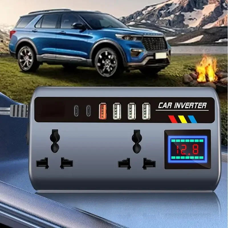 Car Inverter 12V/24V to 220V, PD, QC3.0, 4 USB Ports, Universal Outlet, Fast Charging Adapter