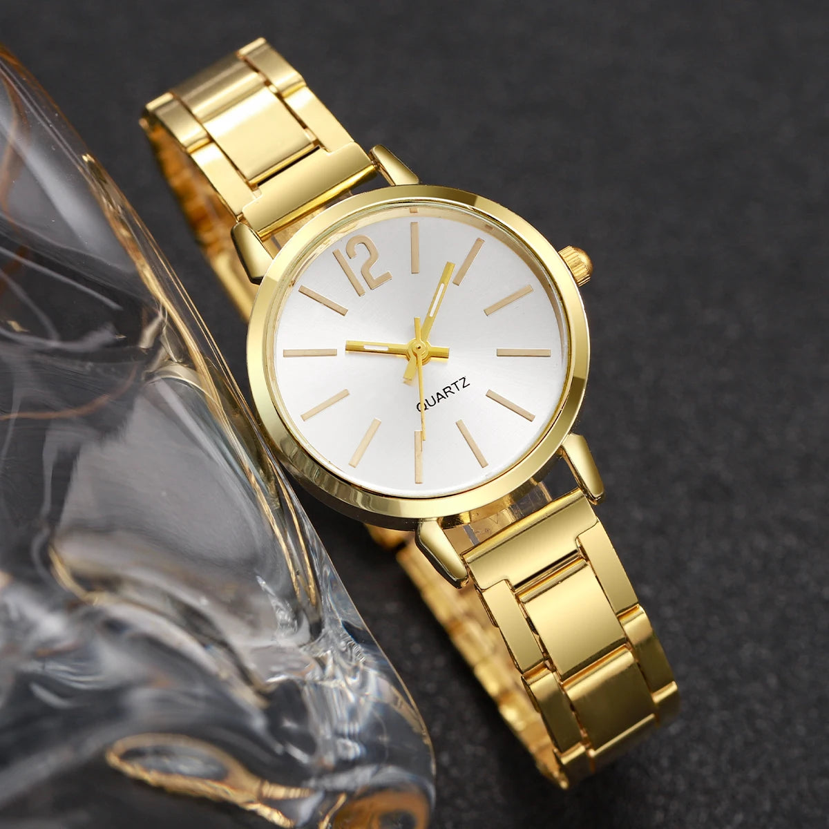 Elegant Women’s Gold Watch & Cuff Bracelet Set