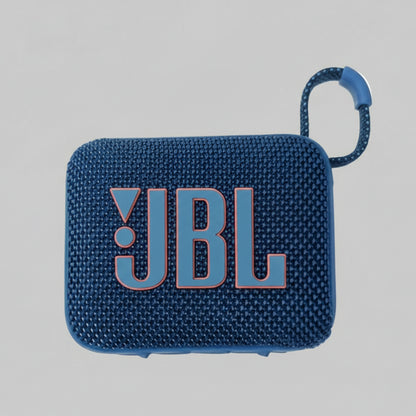 Blue JBL portable speaker on a white background