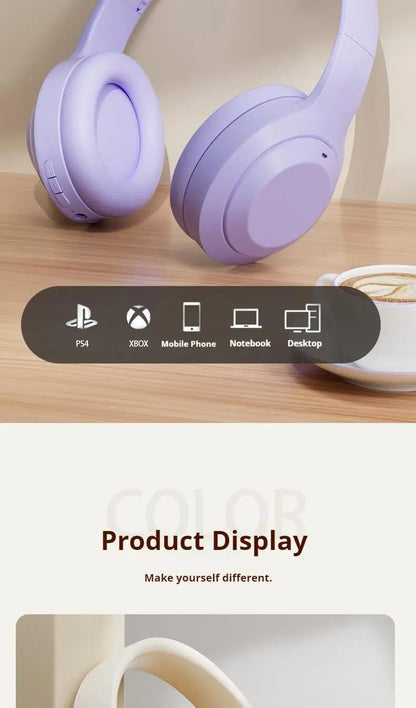 Wireless Bluetooth 5.3 Over-Ear Headphones with Mic | HIFI Stereo Gamer Headset TF/AUX Music Player