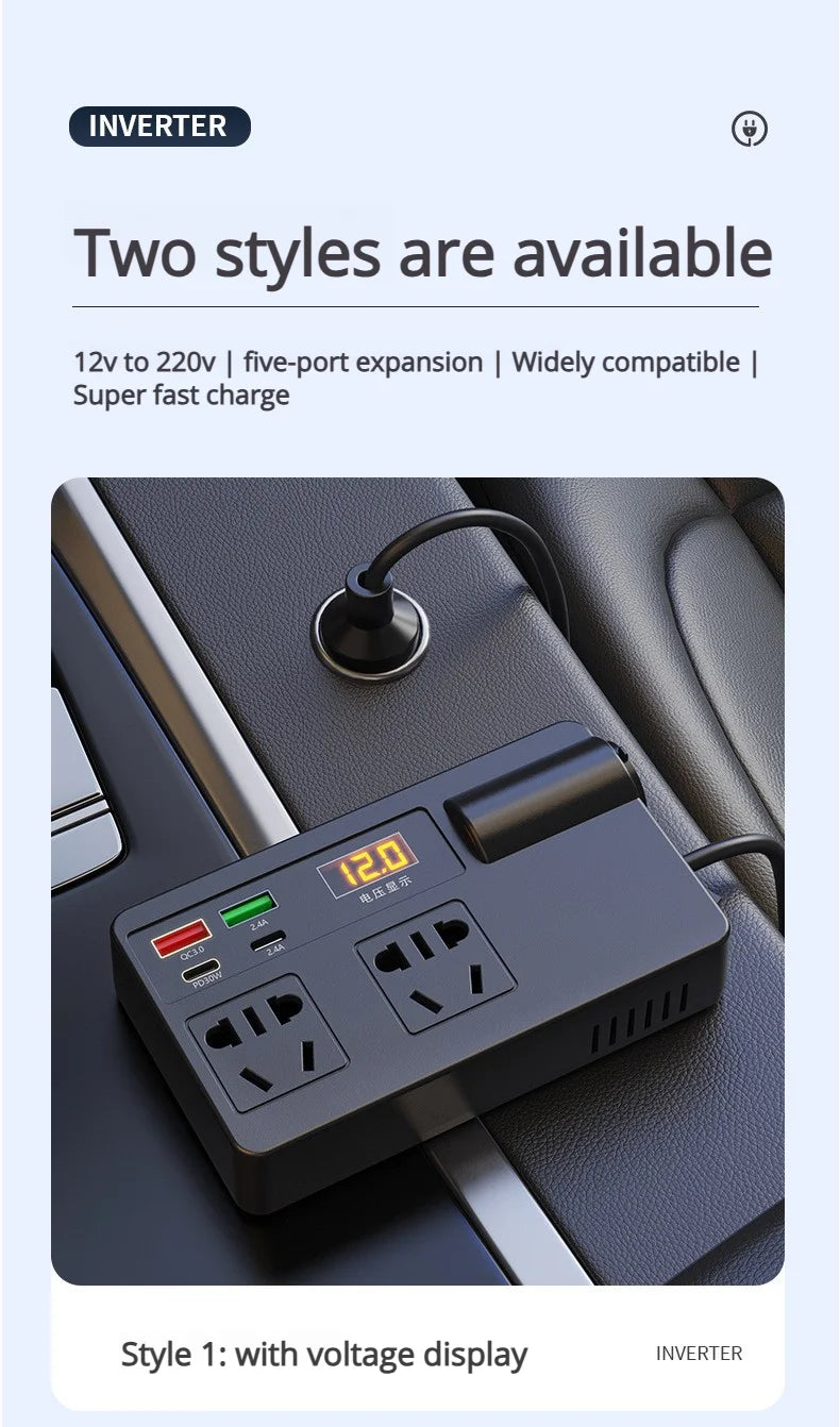 2026 NEW Car Inverter. DC 12V/24V to 110V/220V Multi-Functional Power Converter