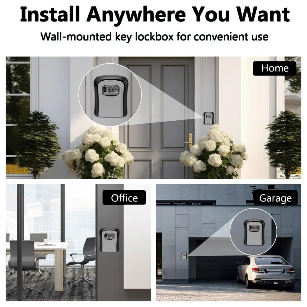 Wall Mount Key Lock Box - 4 Digit Combination Security Safe
