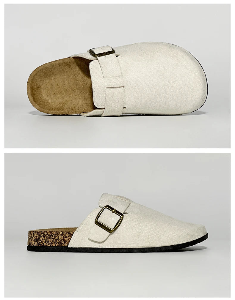 QS QISION Outdoor Closed-Toe Slides – Casual Slip-On Sandals for Men and Women, Non-Slip Flannel Upper