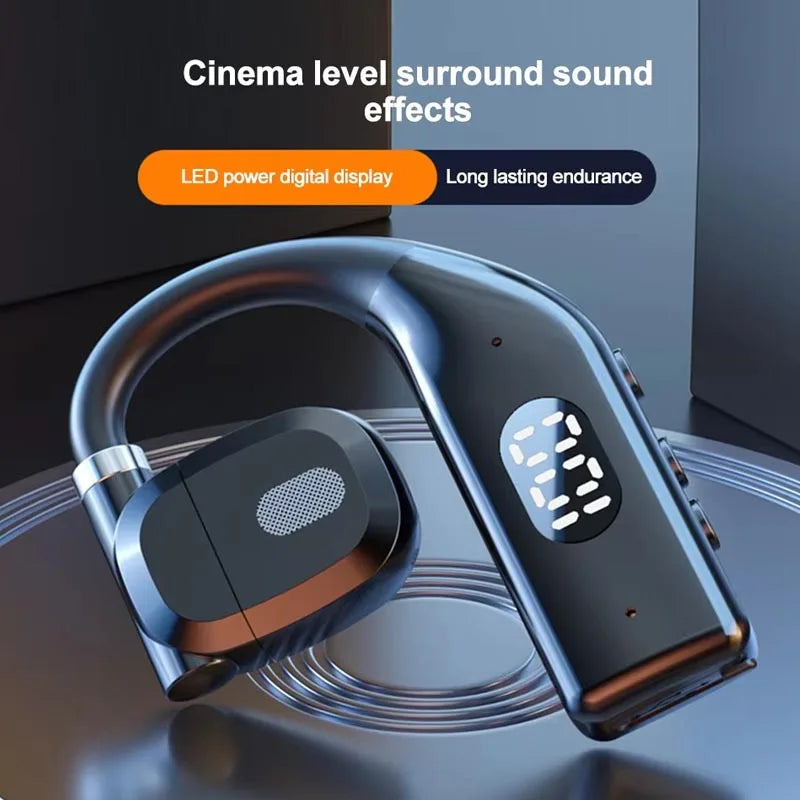 Bluetooth 5.3 Wireless Headphone 180° Rotation Business Headset With Mic LED Display Ear-hook Touch Control Sports Hifi Earphone