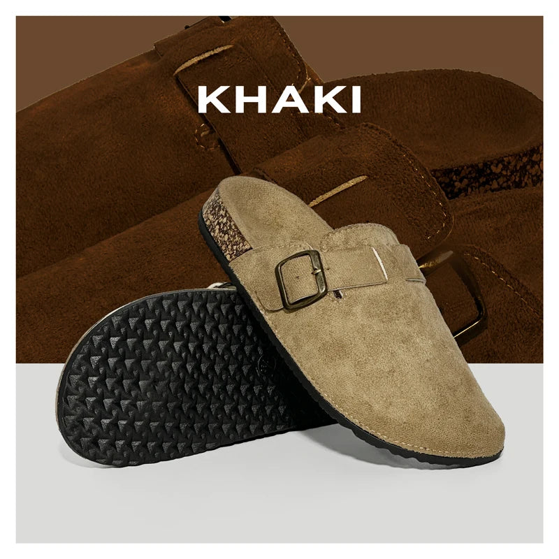 QS QISION Outdoor Closed-Toe Slides – Casual Slip-On Sandals for Men and Women, Non-Slip Flannel Upper