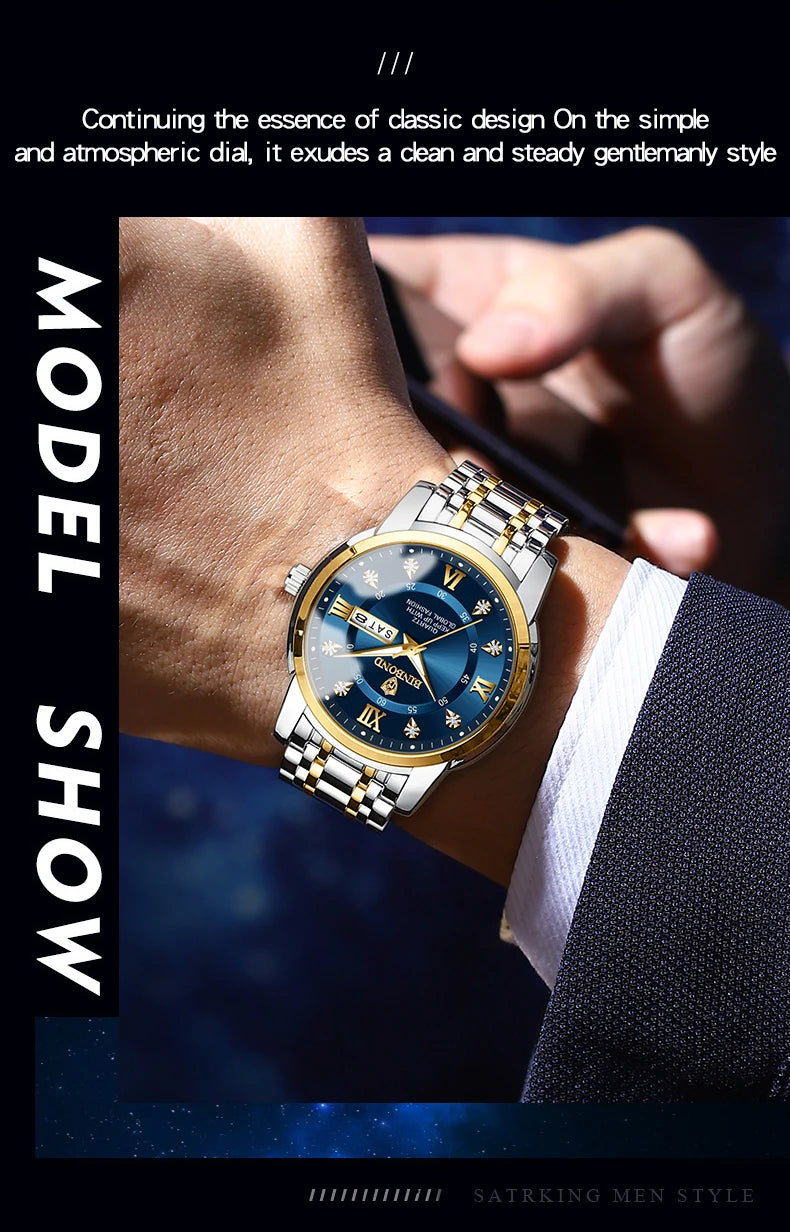 Luxury Men’s Stainless Steel Quartz Diver Watch, Sport & Business Style