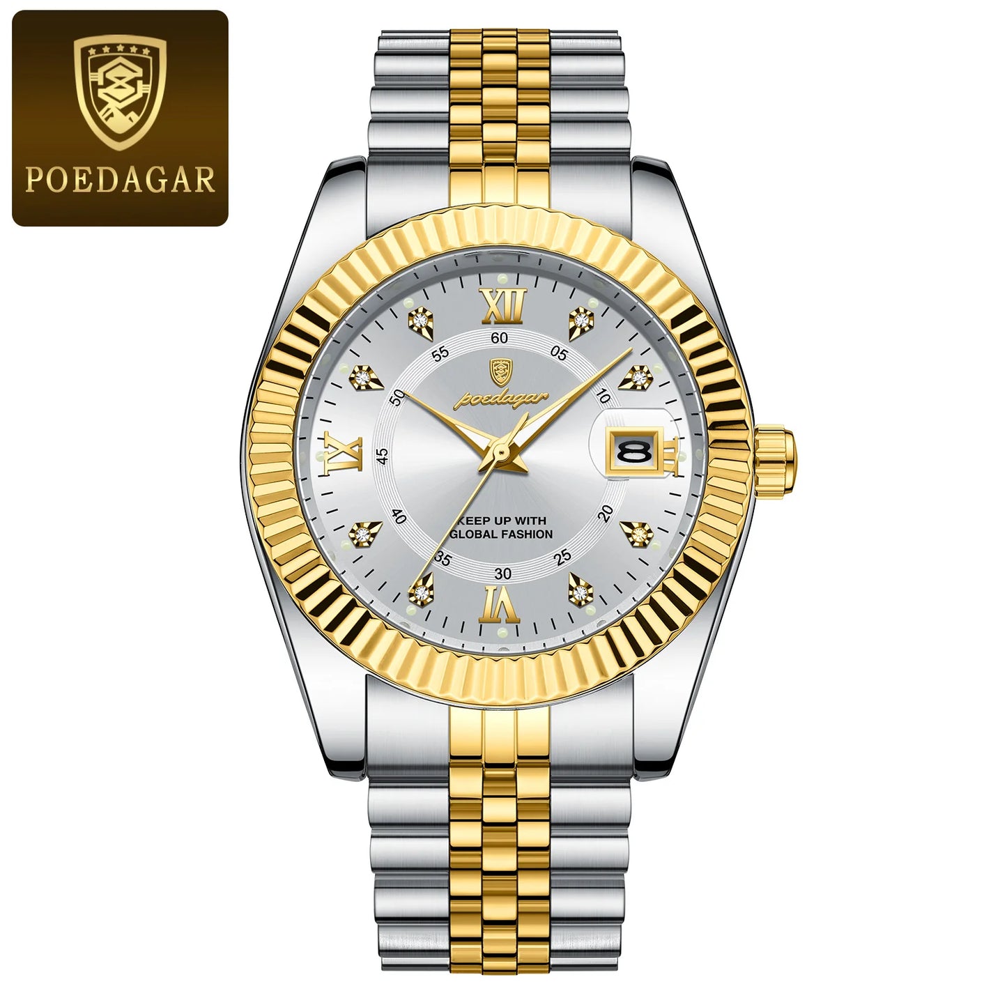 POEDAGAR Luxury Men’s Stainless Steel Quartz Watch, Waterproof & Luminous