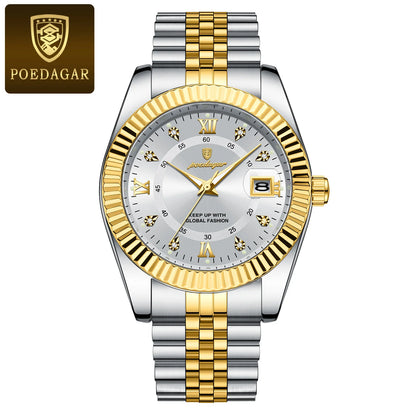 POEDAGAR Luxury Men’s Stainless Steel Quartz Watch, Waterproof & Luminous