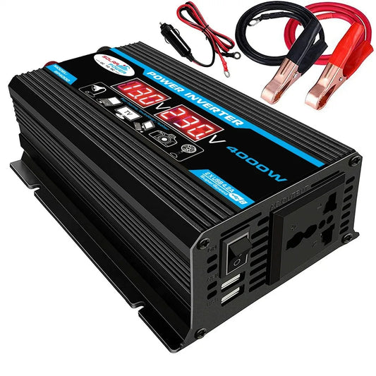 FUYUN 4000W Power Inverter 12V to 220V, Dual LCD, Universal Socket, USB Fast Charging