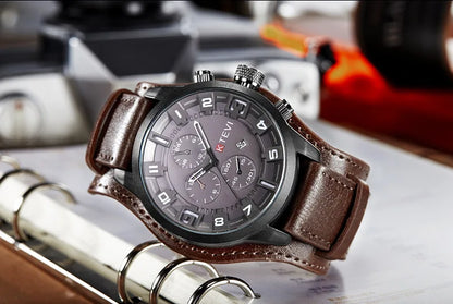 UTHAI BK94 Blue Glass Men’s Quartz Watch – Large Dial, Leather Strap, Trendy European Style