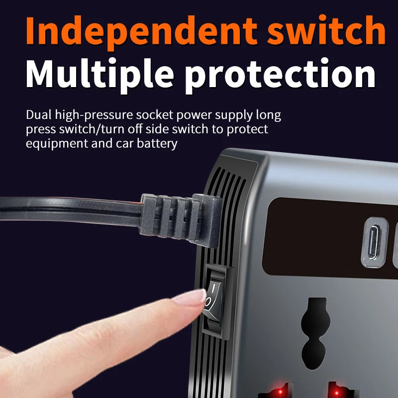 Car Inverter 12V/24V to 220V, PD, QC3.0, 4 USB Ports, Universal Outlet, Fast Charging Adapter