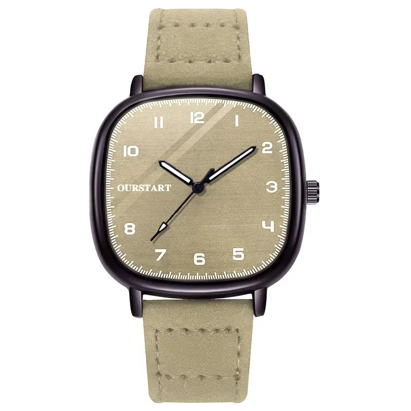 MOONBIFFY Square Dial Leather Unisex Quartz Watch