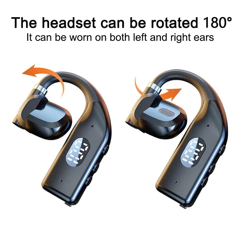 Bluetooth 5.3 Wireless Headphone 180° Rotation Business Headset With Mic LED Display Ear-hook Touch Control Sports Hifi Earphone