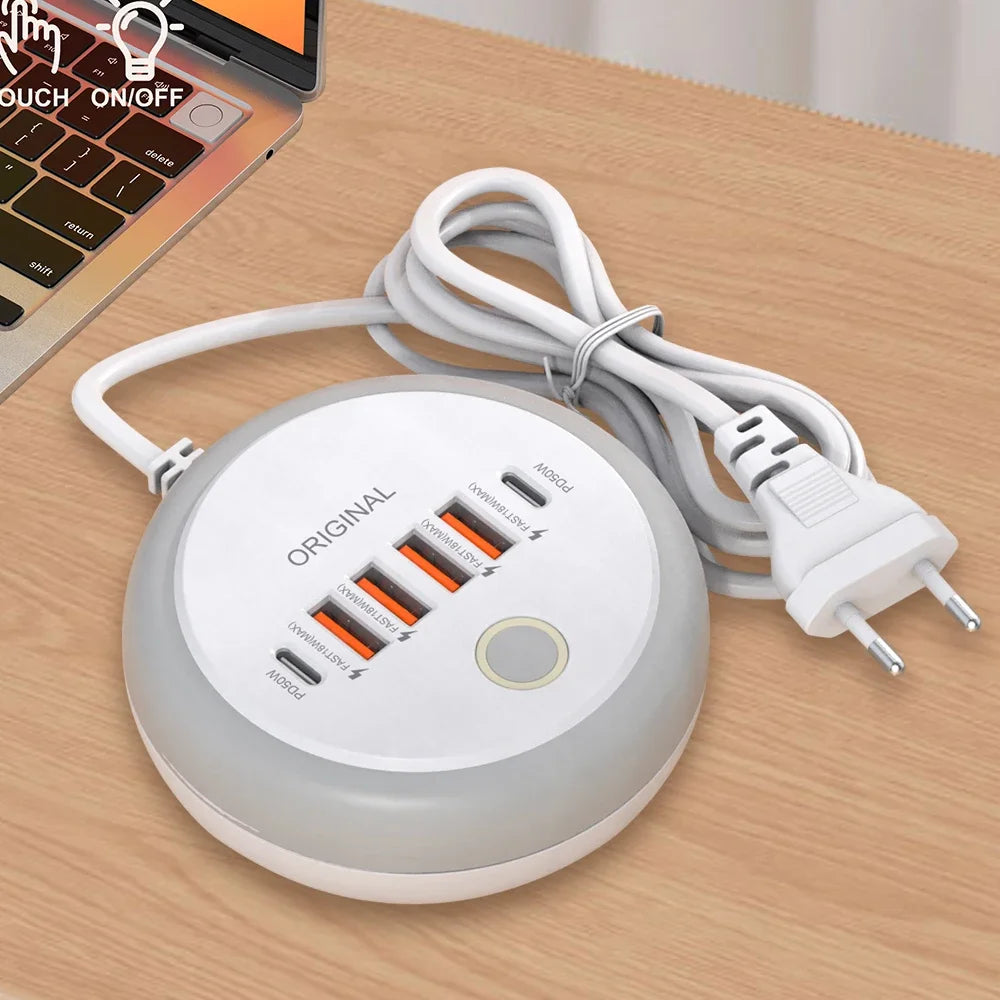 Multi-Port USB & Type-C Fast Charging Power Strip – 50W Wall Charger Adapter