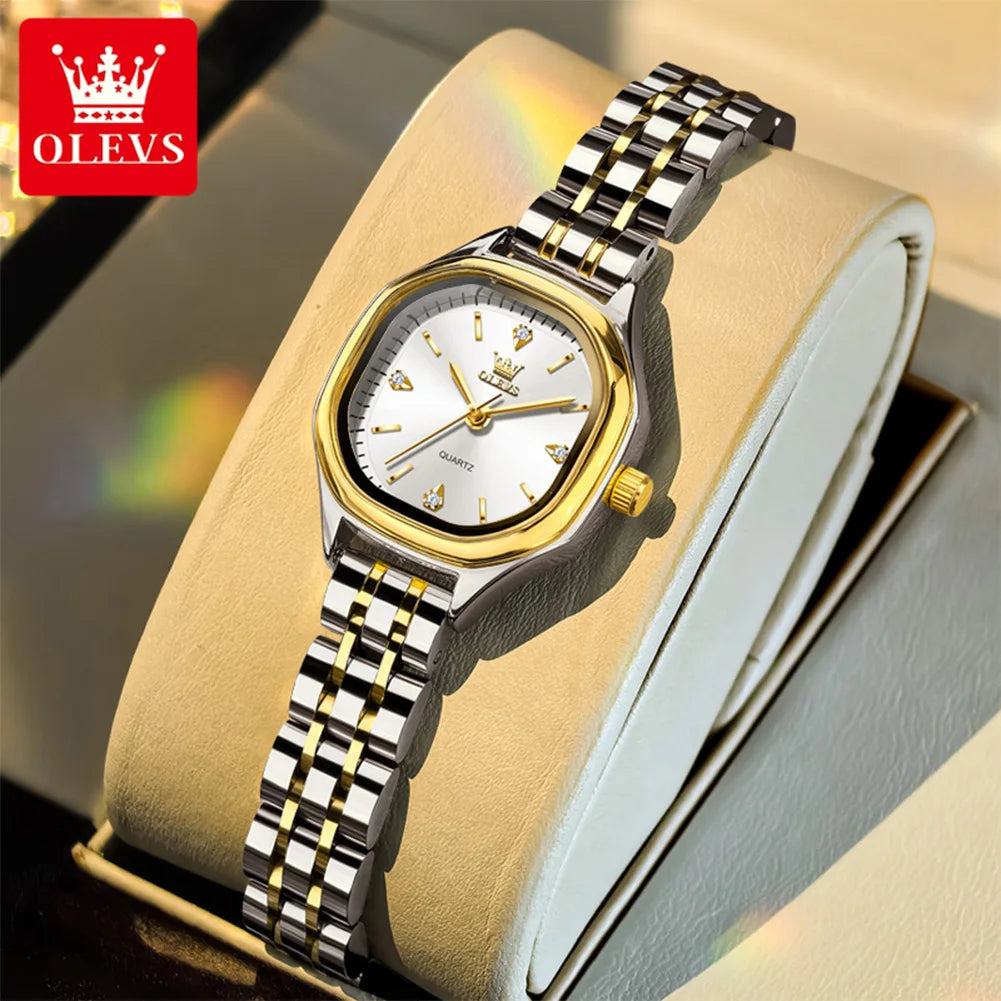 OLEVS 5888 Luxury Gold Diamond Square Watch for Women