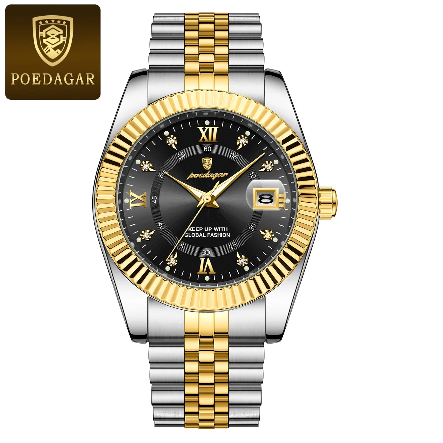 POEDAGAR Luxury Men’s Stainless Steel Quartz Watch, Waterproof & Luminous