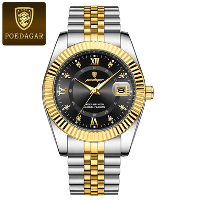 POEDAGAR Luxury Men’s Stainless Steel Quartz Watch, Waterproof & Luminous