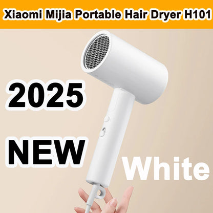 Xiaomi Mijia Portable Hair Dryer H101 with text indicating '2025 NEW White' on a beige background