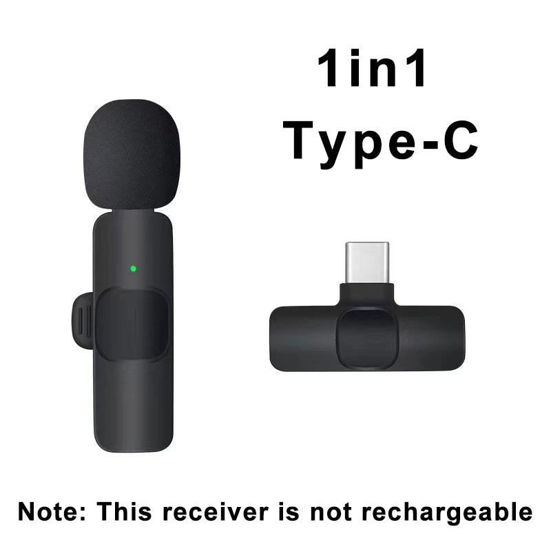 Black 1in1 Type-C receiver on a white background with text indicating it is not rechargeable.