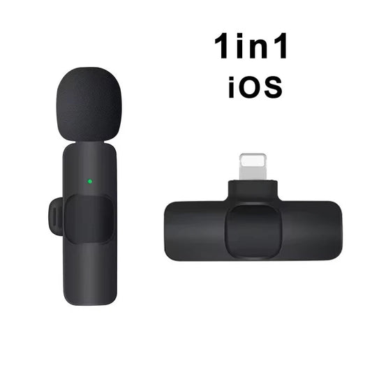 Black microphone and adapter with '1in1 iOS' text on a white background