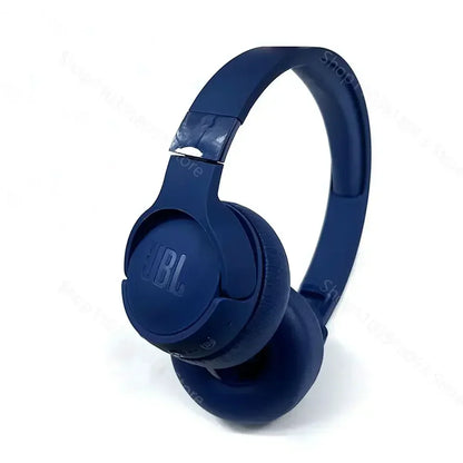 Blue JBL headphones on a white background