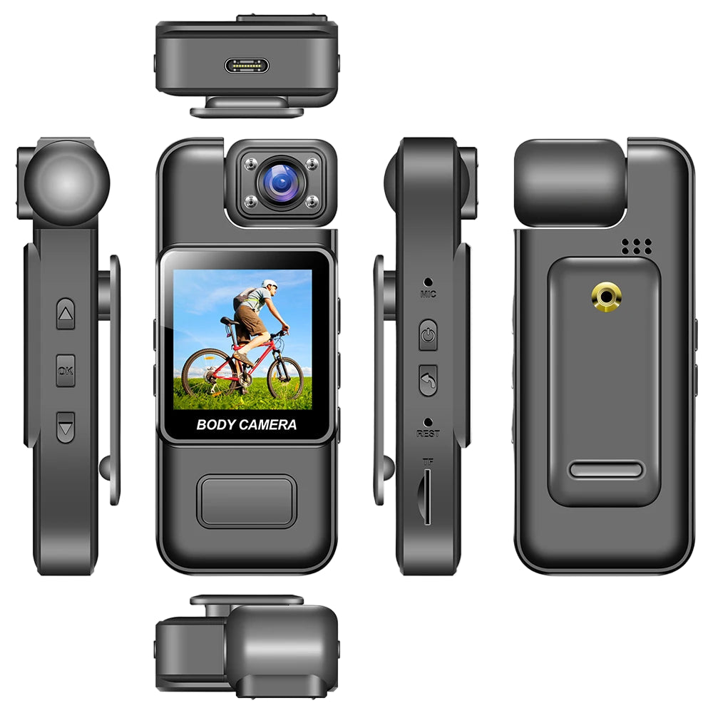 Ultra HD 4K WiFi mini body camera shown from multiple angles on white background