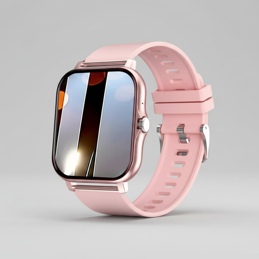 Smartwatch with a pink band on a white background