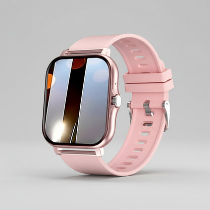 Smartwatch with a pink band on a white background