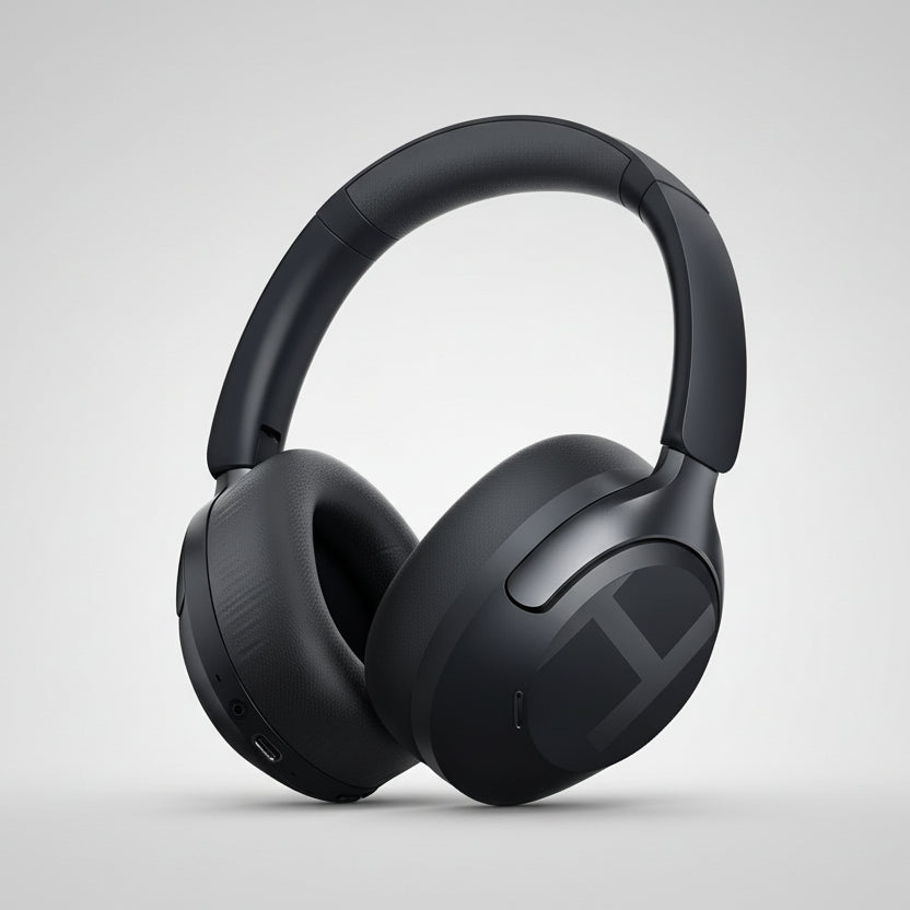 Haylou S40 headphones with promotional pricing information on a blue background
