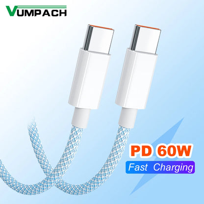 Vumpach USB cable with braided design on a light blue background