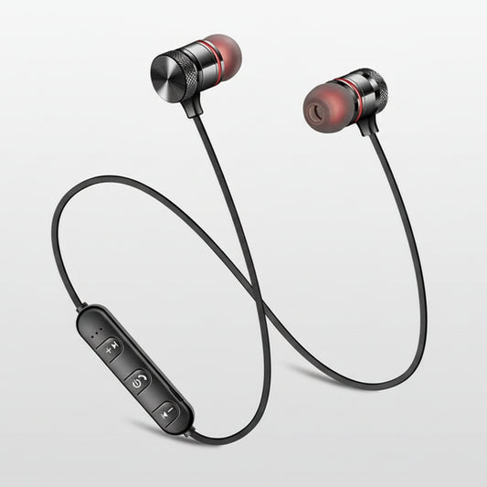 Black neckband headphone with control panel on a white background