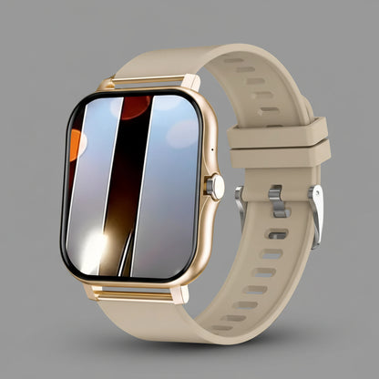 Smartwatch with beige strap on a white background