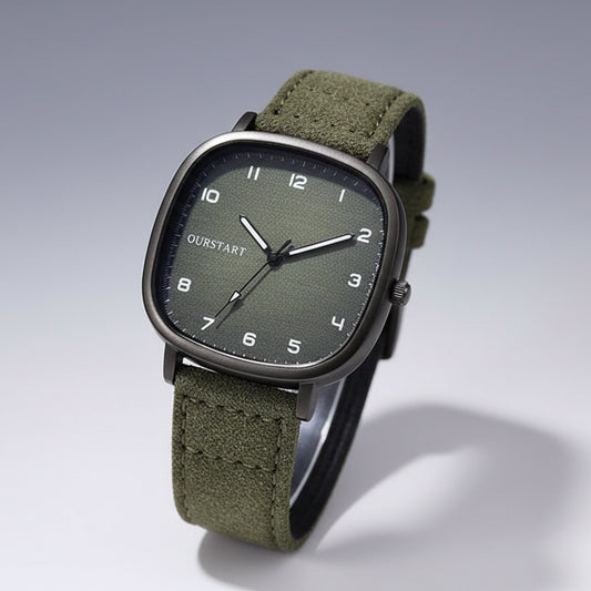 Green watch with a black strap 