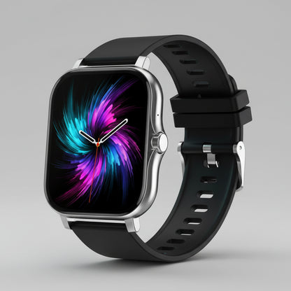 Smartwatch with black band on a white background