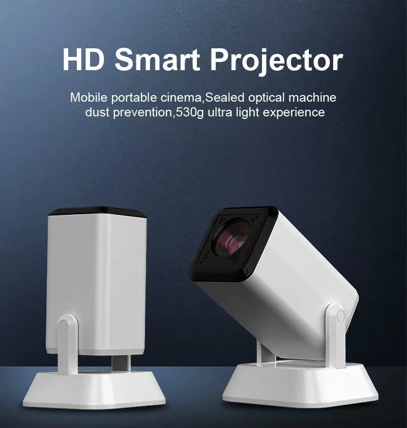 HD Smart Projector with text on a dark blue background